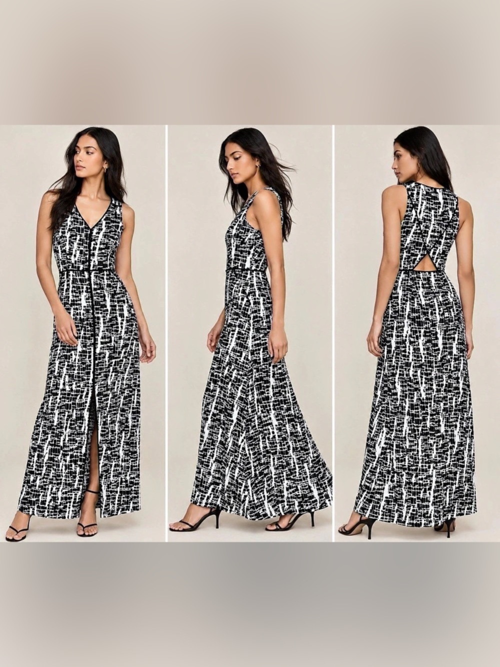 Women's Black & White Geometric Maxi Dress